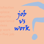 słowa job i work ze znakiem zapytania