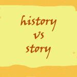 słówka history i story na ozdobnym tle